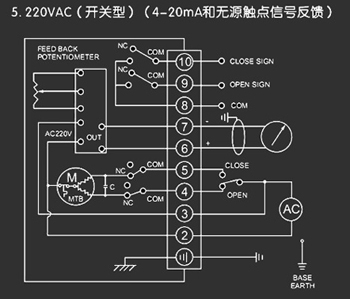 220VAC開關(guān)型<a href='http://m.wswcn.com/Product/diefa/diandongdiefa/' target='_blank'>電動<a href='http://m.wswcn.com/Product/diefa/' target='_blank'>蝶閥</a></a>接線圖